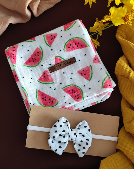 Conjunto Fraldinha Melancias e Laço Pevides