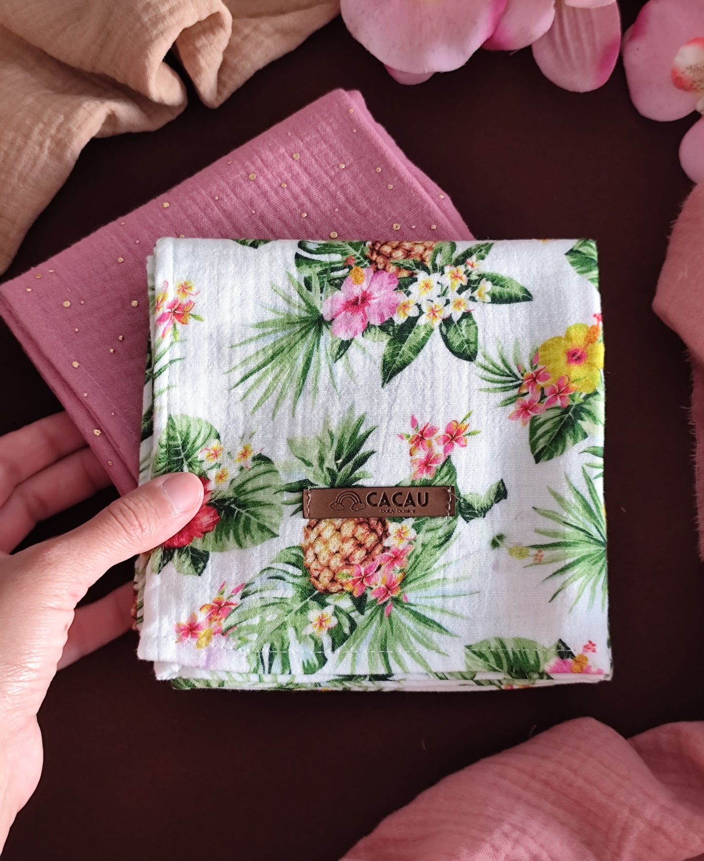 Conjunto Fraldinhas Tropical e Rosa Salpicos Dourados