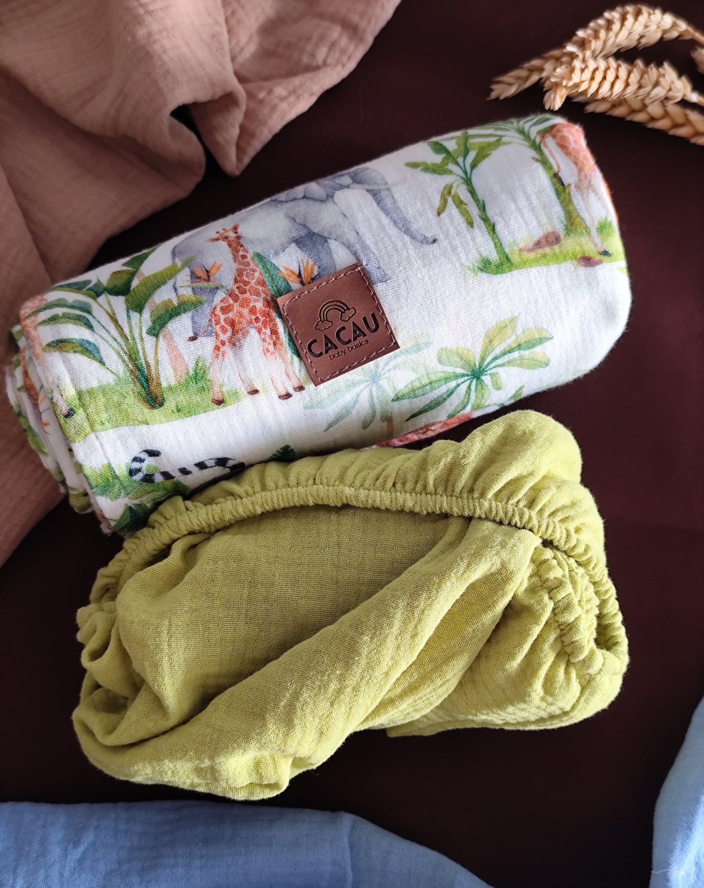 Conjunto Lençol Lima e Swaddle Selva