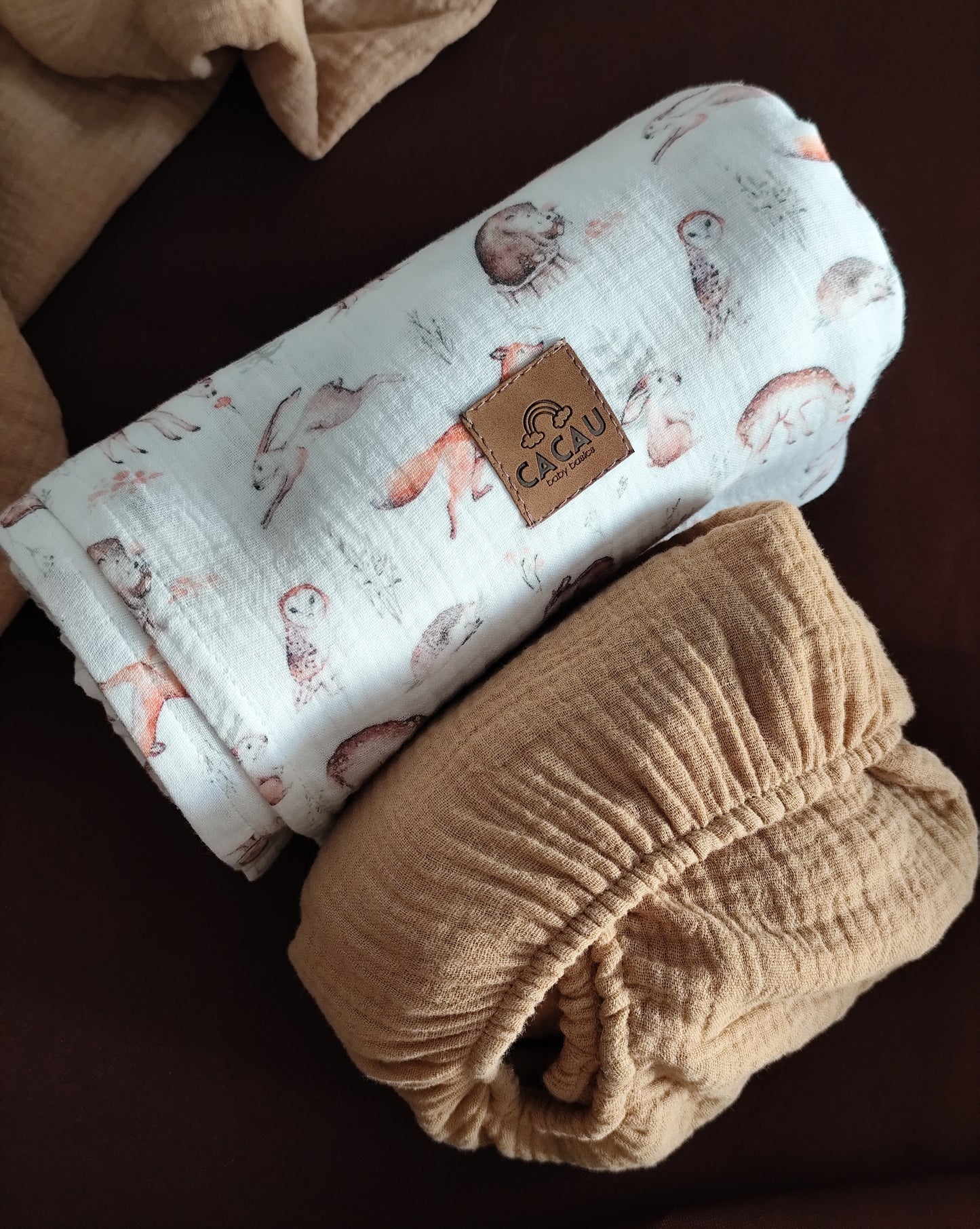 Conjunto Lençol Areia e Swaddle Animais do Bosque