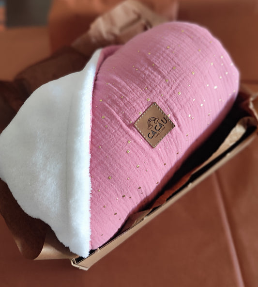 Manta de Pelo Rosa Salpicaduras Doradas